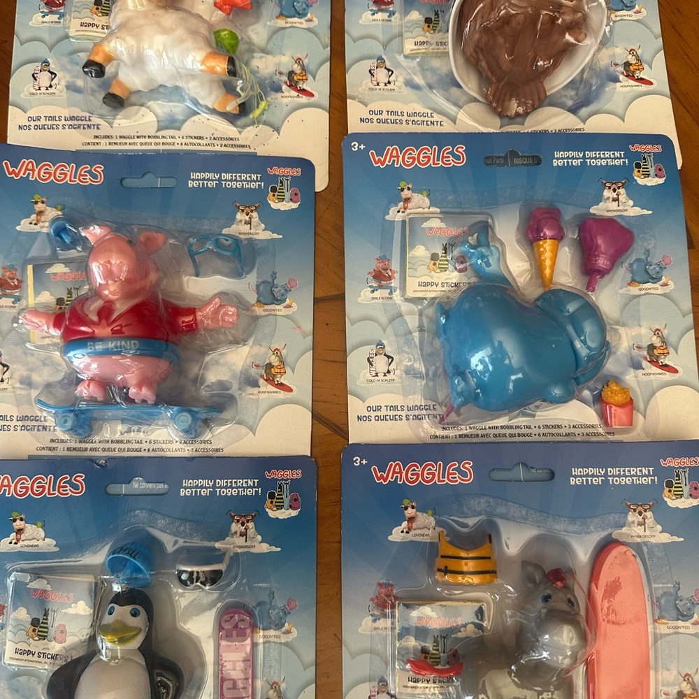 Waggles 6 Complete Play Figurines,NIP Ready To Ship With Accessories Great Gift